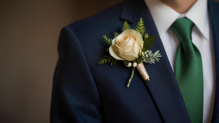 wedding boutonniere on the suit of the groomの素材