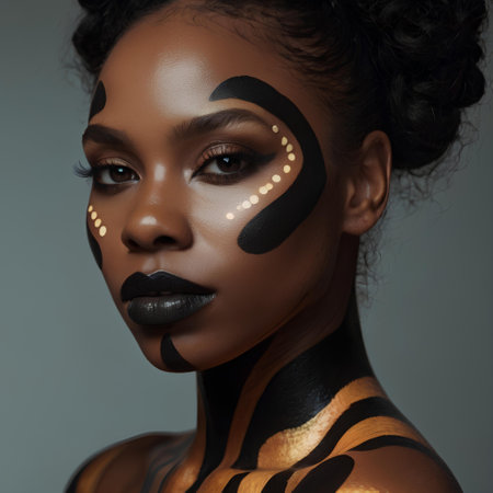 Portrait of african american woman with creative make up and bodyartの素材