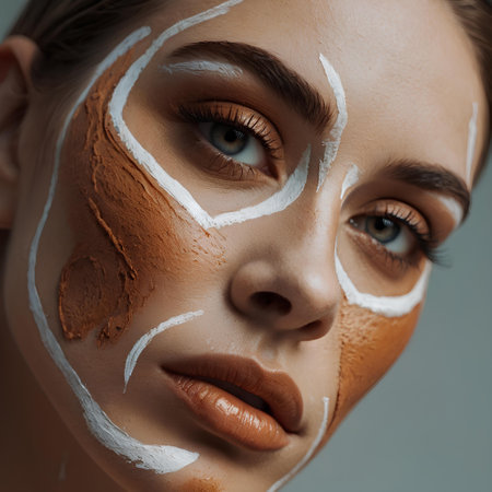 Beauty Face Skin Care. Portrait Of Beautiful Young Woman With Natural Makeup And Cosmetic Face Mask On Face. High Resolutionの素材