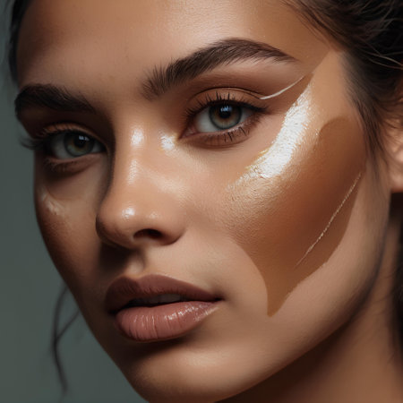 Beautiful young woman with golden cosmetic mask on her face. Cosmetology.の素材