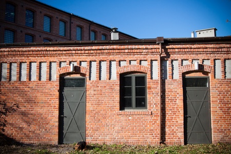 double entrance in old factory in Lodz, Polandの写真素材