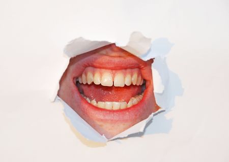 mouth through paperの写真素材