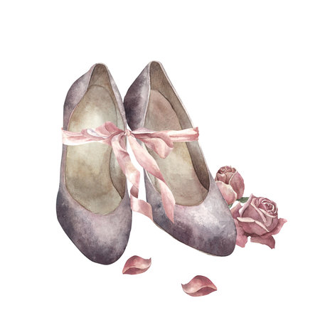 Shoes, flowers. Watercolorの写真素材