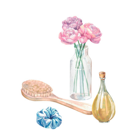 Rose hip Painted by hand in watercolor. Designed for advertising, printing, web, beauty studios, fitness centers, women's clubsの写真素材