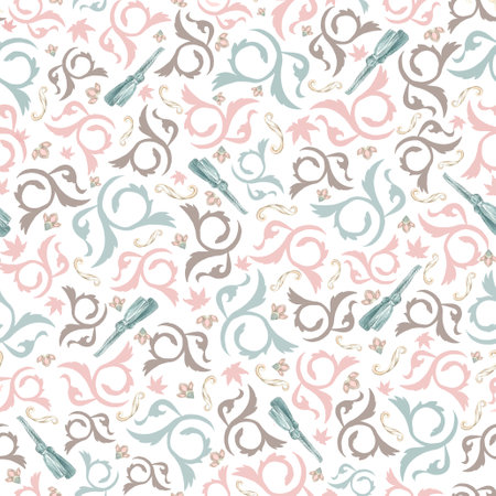 Monograms and brushes, white pattern Painted by hand in watercolor. Used in modern and stylish interior design, corporate identity, printing, fabrics, clothing, books, packaging, postcards, postersの写真素材