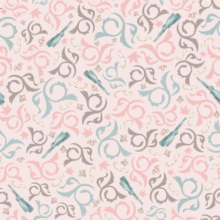 Monograms and brushes, pink, pattern Painted by hand in watercolor. Used in modern and stylish interior design, corporate identity, printing, fabrics, clothing, books, packaging, postcards, postersの写真素材