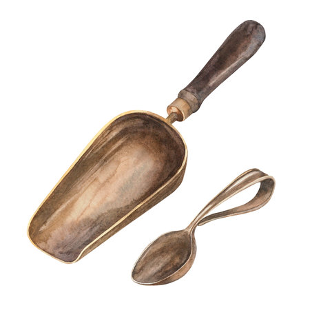 Spoon Watercolor Isolate Illustration for clipart. Designed for menus, culinary blogs, packaging, textiles, web design, stickers, invitationsの写真素材