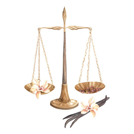 scale and spices. Watercolor. set. Illustration for clipart. Designed for menus, culinary blogs, packaging, textiles, web design, sites, stickers, invitations, patterns, logos. Drawn by hand.の写真素材