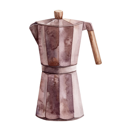 Cezve. Watercolor. isolate. Illustration for clipart. Designed for menus, culinary blogs, packaging, textiles, web design, sites, stickers, invitations, patterns, logos. Drawn by hand.の写真素材