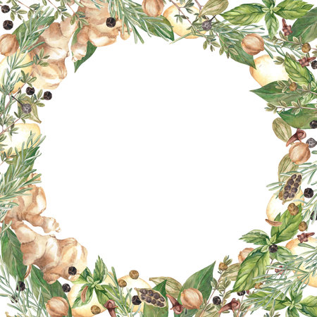 Spices. Watercolor. set. Illustration for clipart. Designed for menus, culinary blogs, packaging, textiles, web design, sites, stickers, invitations, patterns, logos. Drawn by hand.の写真素材