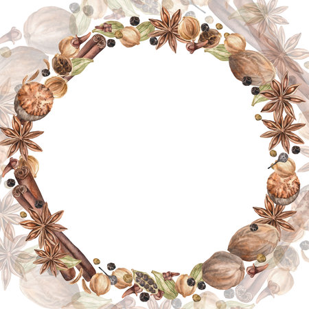 Spices. Watercolor. set. Illustration for clipart. Designed for menus, culinary blogs, packaging, textiles, web design, sites, stickers, invitations, patterns, logos. Drawn by hand.の写真素材