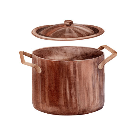 Tureen. Watercolor. isolate. Illustration for clipart. Designed for menus, culinary blogs, packaging, textiles, web design, sites, stickers, invitations, patterns, logos. Drawn by hand.の写真素材