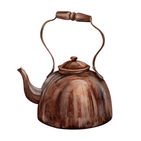 Kettle. Watercolor. isolate. Illustration for clipart. Designed for menus, culinary blogs, packaging, textiles, web design, sites, stickers, invitations, patterns, logos. Drawn by handの写真素材