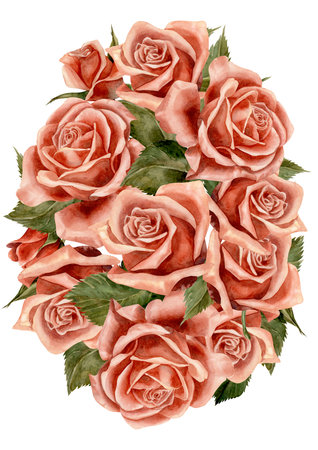 Rose. frame. Watercolor. Illustration for clipart. Designed for flower studios, holiday decoration, weddings, packaging, textiles, web design, websites, stickers, invitations, templates, logos. hand drawnの写真素材