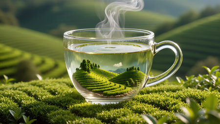 tea cup in the tea plantation at Chiang Rai, Thailandの素材