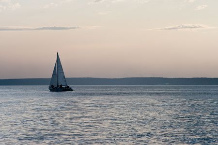 Sea evening with the yacht.の写真素材