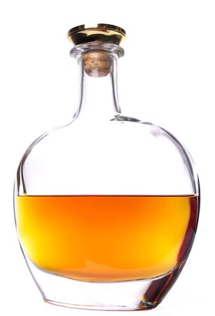 Cognac bottle without labels on the white background.の写真素材