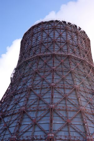 Closeup view to the heat station or nuclear power cooler towerのeditorial素材