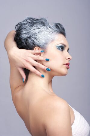 Attractive beauty with creativity hairstyle and winter style make-upの写真素材