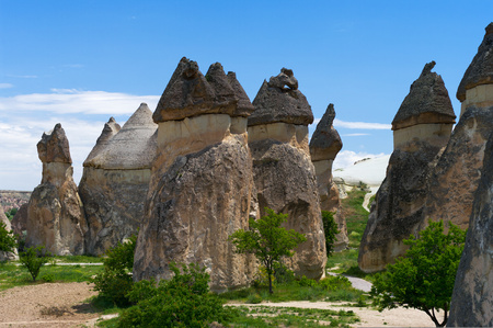 Beautiful landscape with unique geological formations in the Cappadocia, Turkeyの写真素材