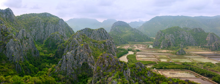 Aerial view of beautiful mountains in Khao Sam Roi Yot National Parkの写真素材