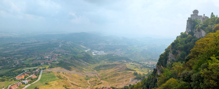 Panoramic landscape of San Marino, Cesta Tower.の写真素材