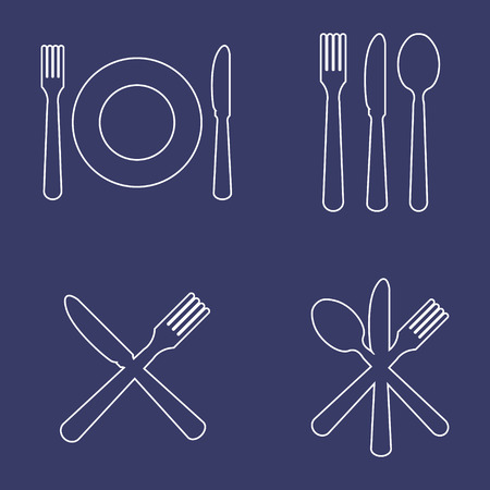 Restaurant thin icon in four variationsのイラスト素材