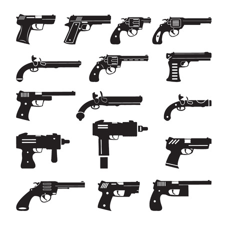 Set of vector guns, handguns and pistolsのイラスト素材