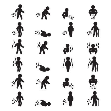 People icon set. People farting in various positions and bad odor. Vector.のイラスト素材