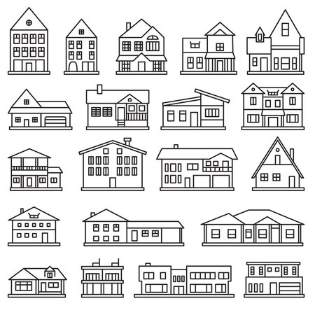 Buildings, home and house thin line icon set. Vector icons.のイラスト素材