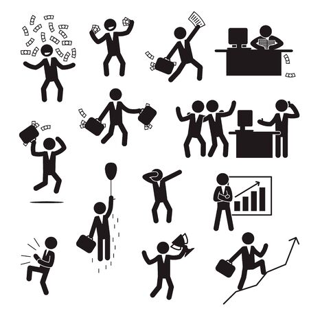 Successful businessman icon set. Happy businessman icon set. Vector.のイラスト素材