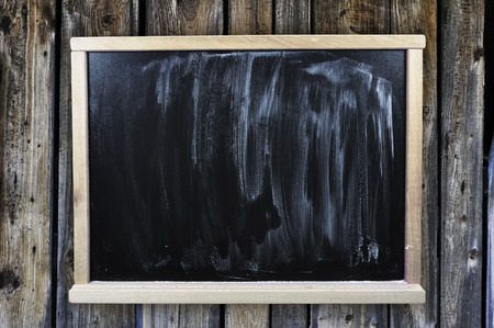 Dirty chalkboard on a wooden wallの写真素材