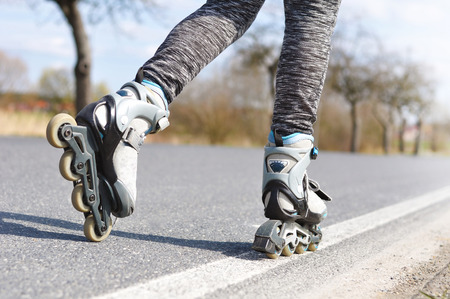 Inline skating on the roadの写真素材