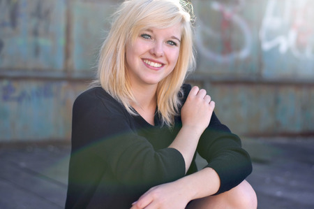 Portrait of attractive blonde young womanの写真素材