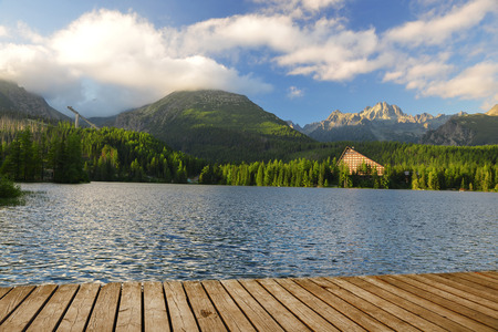 Lake Strbske Pleso in the National Park High Tatra, Slovakiaの写真素材