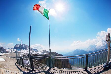 Italian flag in mountainsの写真素材