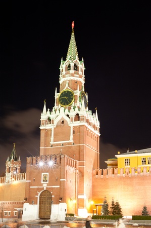 Savior Tower at the night, Moscow, Russiaの写真素材