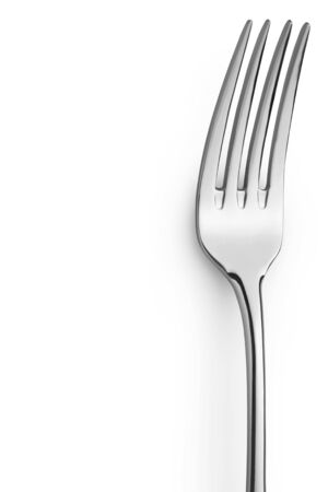close up of a fork on a white background with copy spaceの写真素材