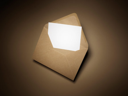 Shot of a blank piece of paper in a brown envelope, appearing to be an invite or other brief...
