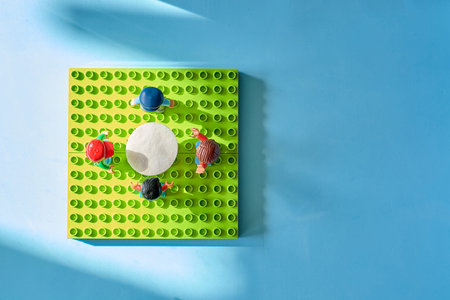 Donetsk, Ukraine - February 28, 2019: Studio daylight shooting of Lego people toys business meeting...
