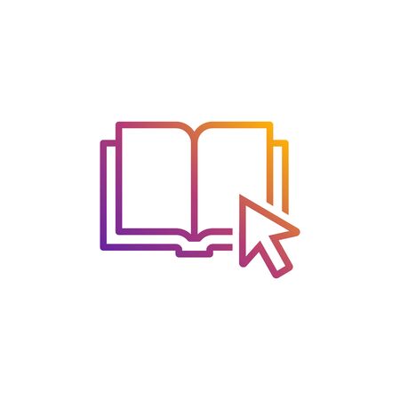 Open book with cursor vector icon in bright gradient colors for internet and online education, e-learning resources, distant online courses, universities and schools.のイラスト素材