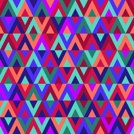Trendy geometric pattern with rhombuses in neon violet, electric purple, orange and turquoise. Modern 2020 vibrant bright colors. Retro 80s 90s style background. Flat style design vector illustration.のイラスト素材