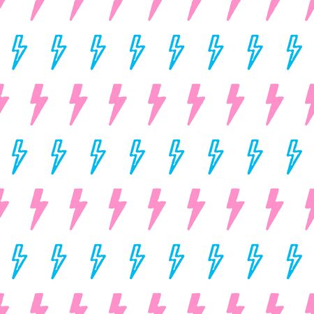 Flash lightning seamless pattern. Cartoon style background. Pink and blue lightning. Flat comics style vector illustration.のイラスト素材