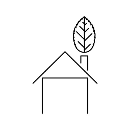 Eco home vector icon. Minimalist house logo with leaf in line art. Ecology and sustainability concept.のイラスト素材