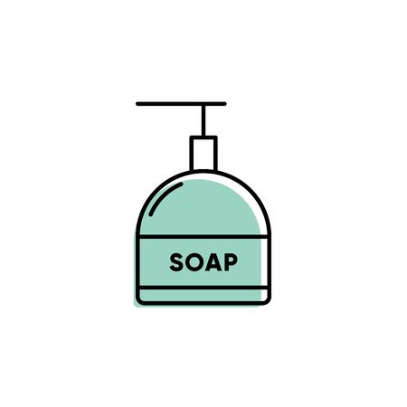 Liquid soap vector icon. Trendy soap dispenser with a label isolated on white background. Minimalist line art. Virus protection.のイラスト素材
