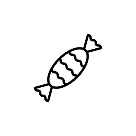Cute candy vector icon. Outlined caramel candy in a wrapper isolated on white background. Sweetie in minimalist line art.のイラスト素材