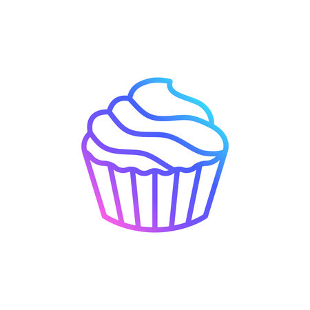 Cupcake with cream vector icon in bright color gradient. Cute outlined cupcake isolated on white...