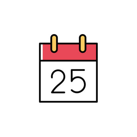Cute tear-off calendar with 25 December vector icon in trendy minimalist style for Christmas. Tear-off calendar isolated on white background. Line art.のイラスト素材