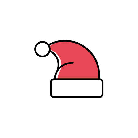 Santa hat vector icon in trendy minimalist style for Christmas and New Year. Cute bright Santa hat isolated on white background. Winter holidays decoration. Line art. Black, white and red color.のイラスト素材