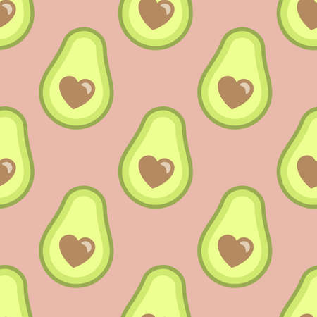 Cute avocado with hearts seamless pattern on a pale pink background for Valentines Day. Simple avocado background in flat cartoon style. Can be used as a wallpaper, wrapping paper, textile print etc.のイラスト素材